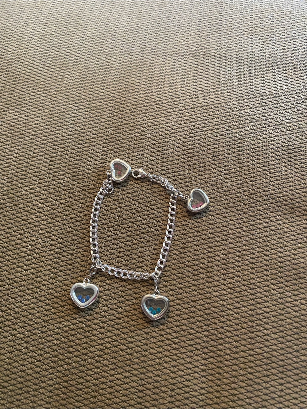 Silver Heart Charm Bracelet with Blue Accents - Women Jewelry